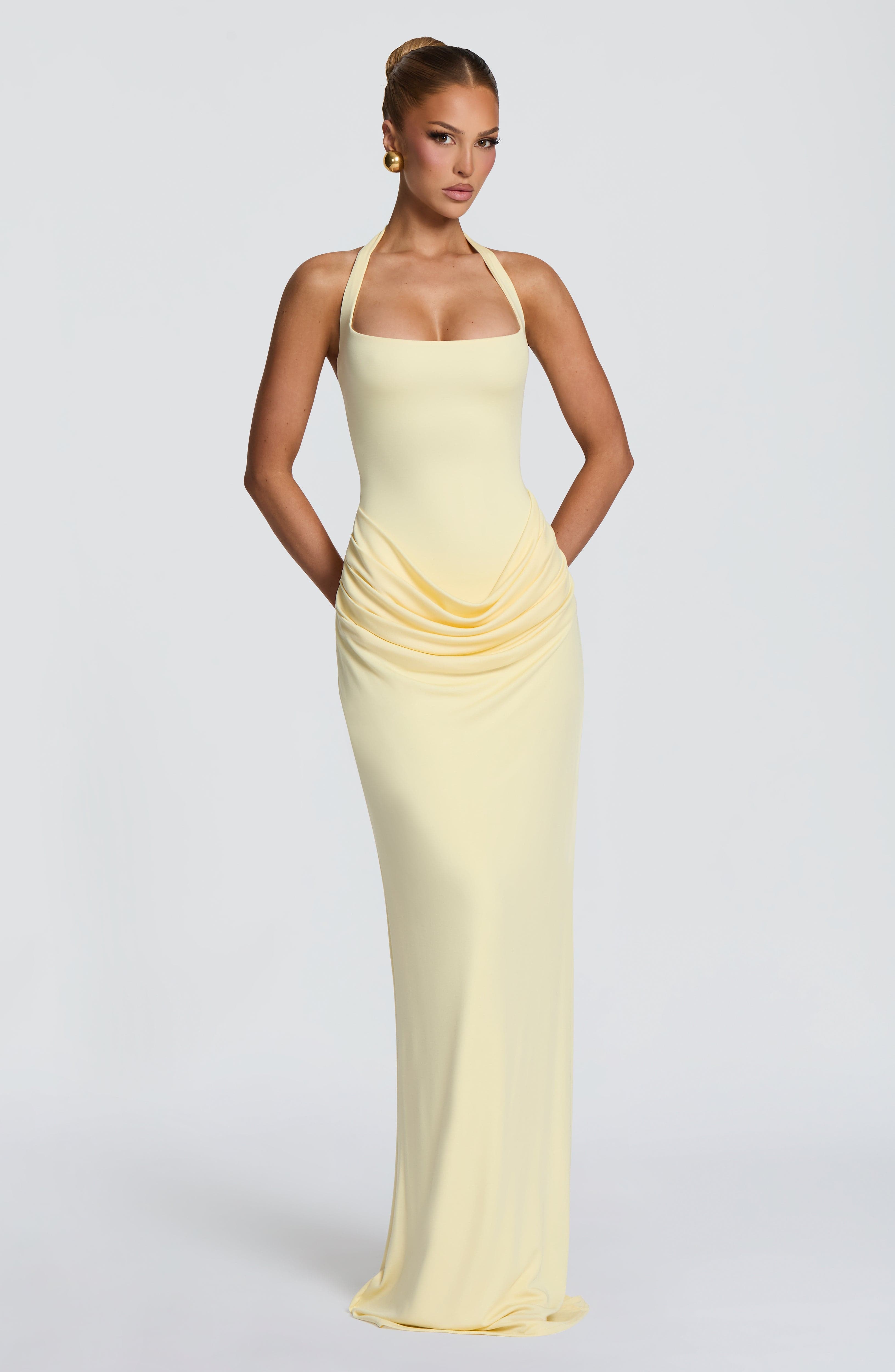 Evening Gown - Halter Square Neck Maxi Dress Waist