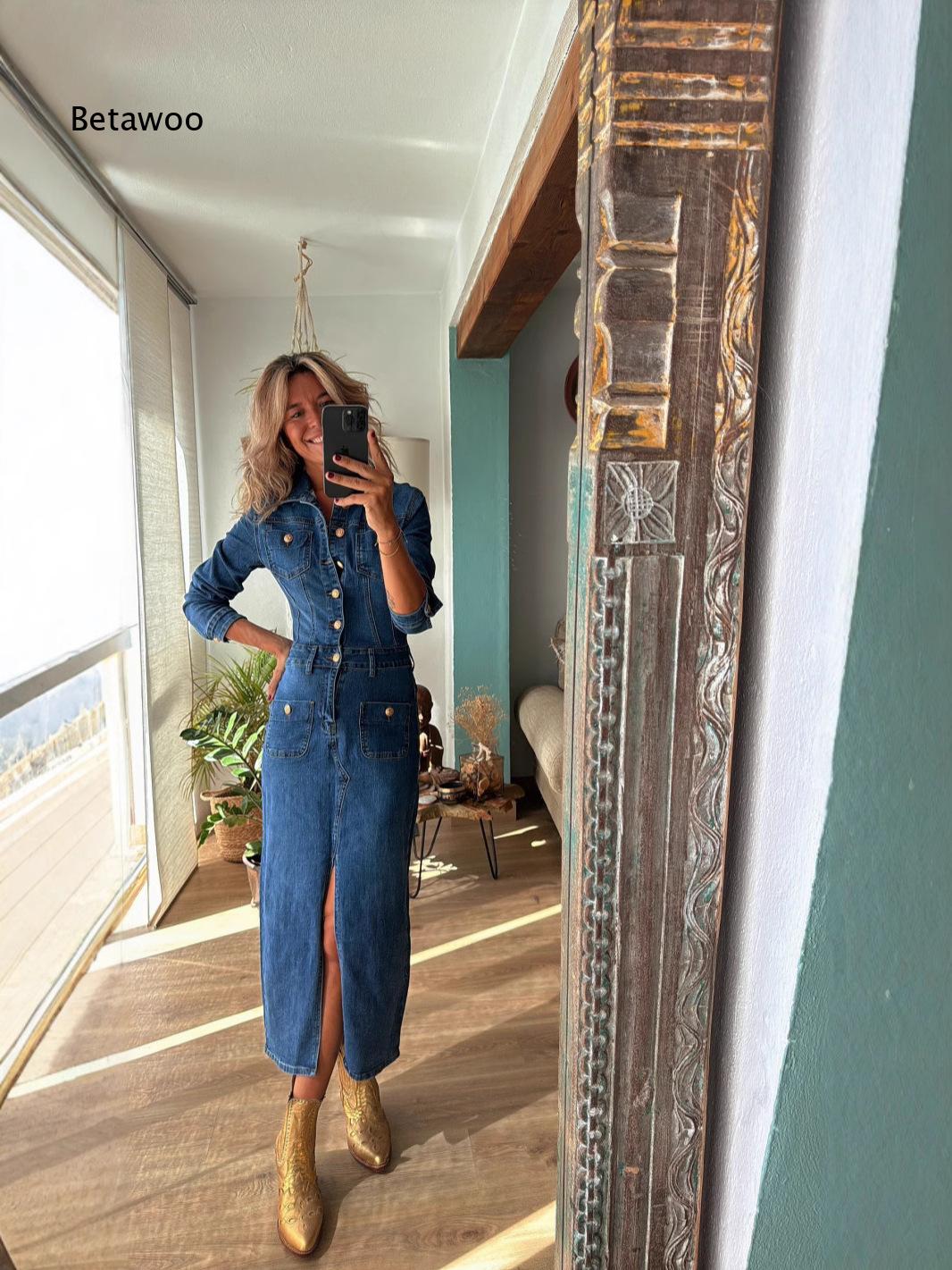 Black Denim Midi Dress For Wom - đánh giá và giá Midi Dress